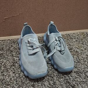 Light Blue Knit Slip-On Sneakers